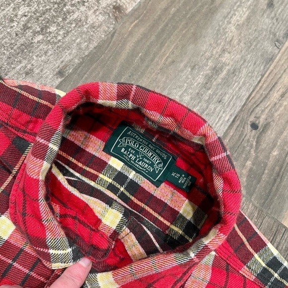 Ralph Lauren Polo Country Mens vintage XL Flannel Button Cotton Shirt plaid red - Picture 2 of 12